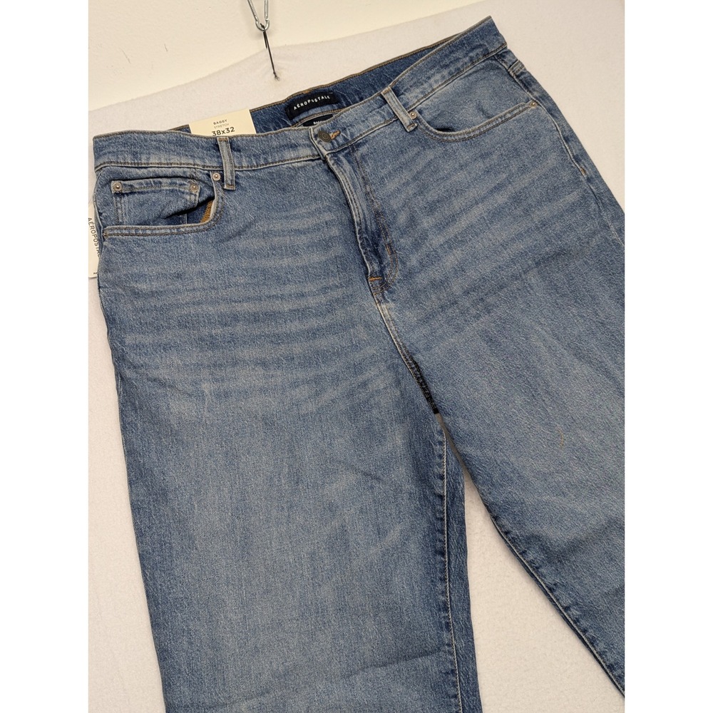 Aeropostale Baggy Stretch Jeans Mens 38x32 Light Wash Denim Wide Leg NWT
